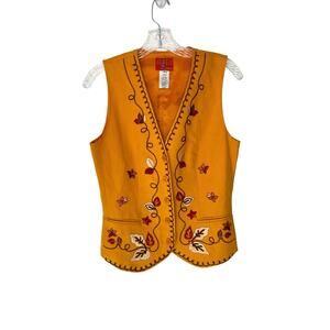 Kenzo Jungle Gold Embroidered Floral Print Linen Blend Boho Festival Vest Small